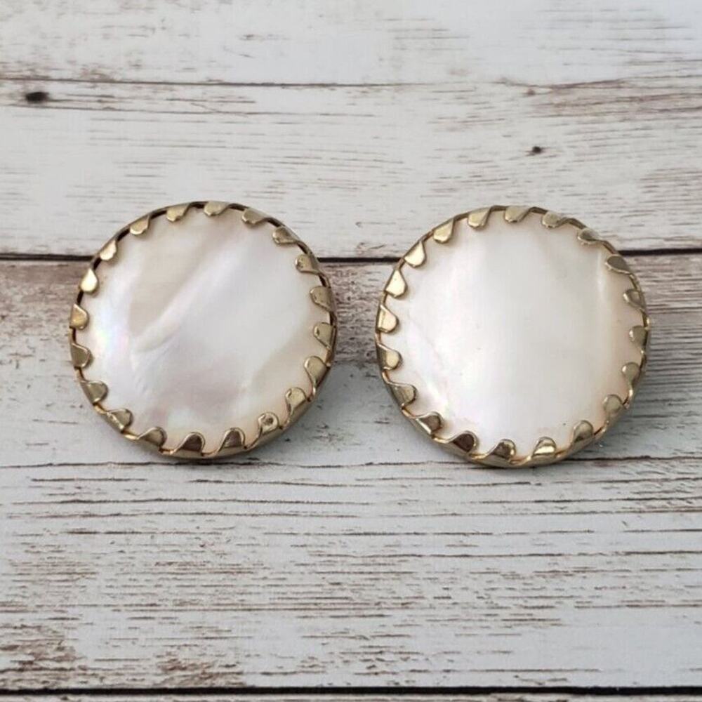 Vintage S.A.C. Clip On Earrings - Gold Tone & Pearlescent